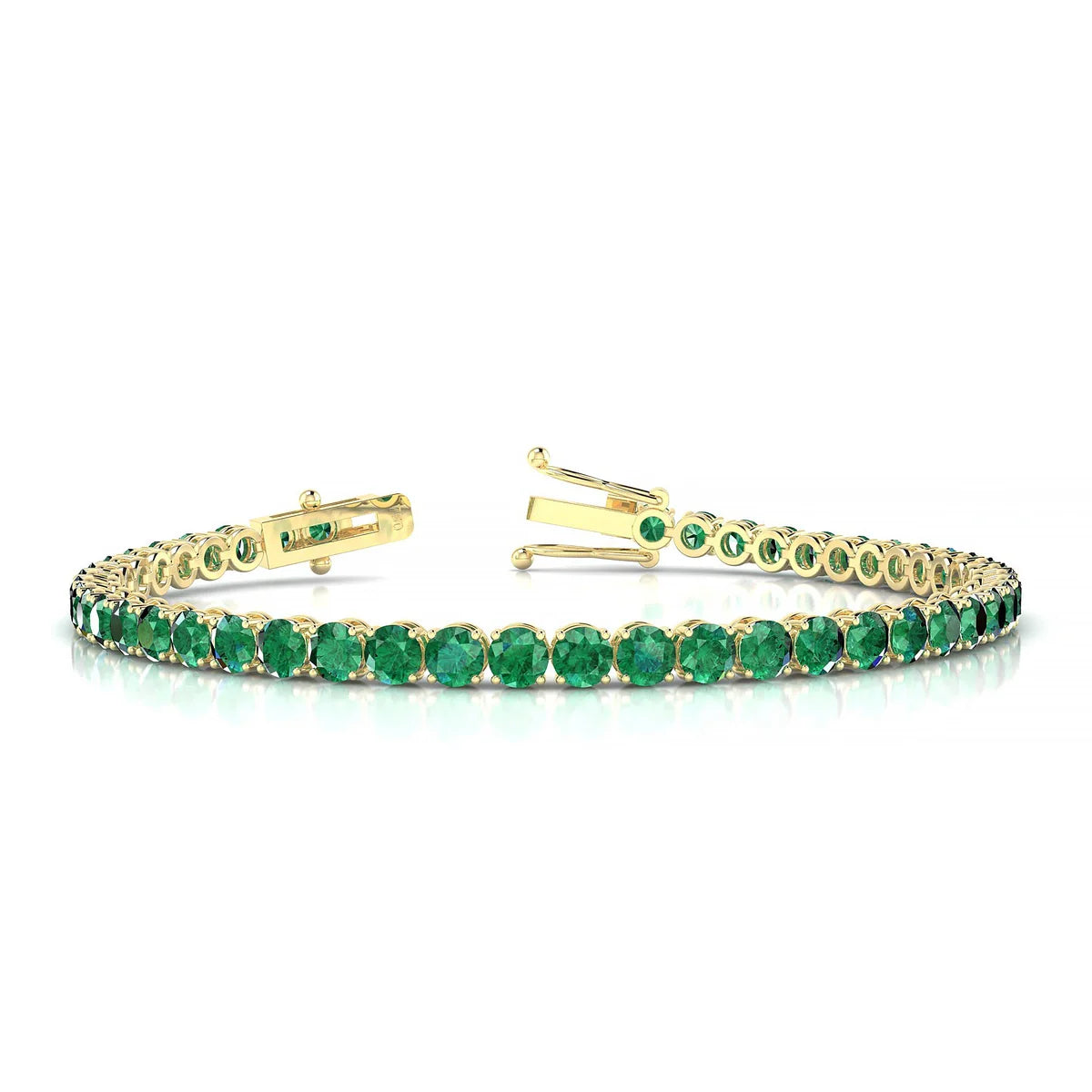 Palazzo | 18k Yellow Gold 3.4 mm Round Natural Emerald Tennis Bracelet