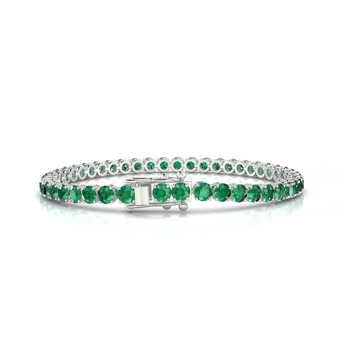Palazzo | 18k White Gold 3.4 mm Round Natural Emerald Tennis Bracelet