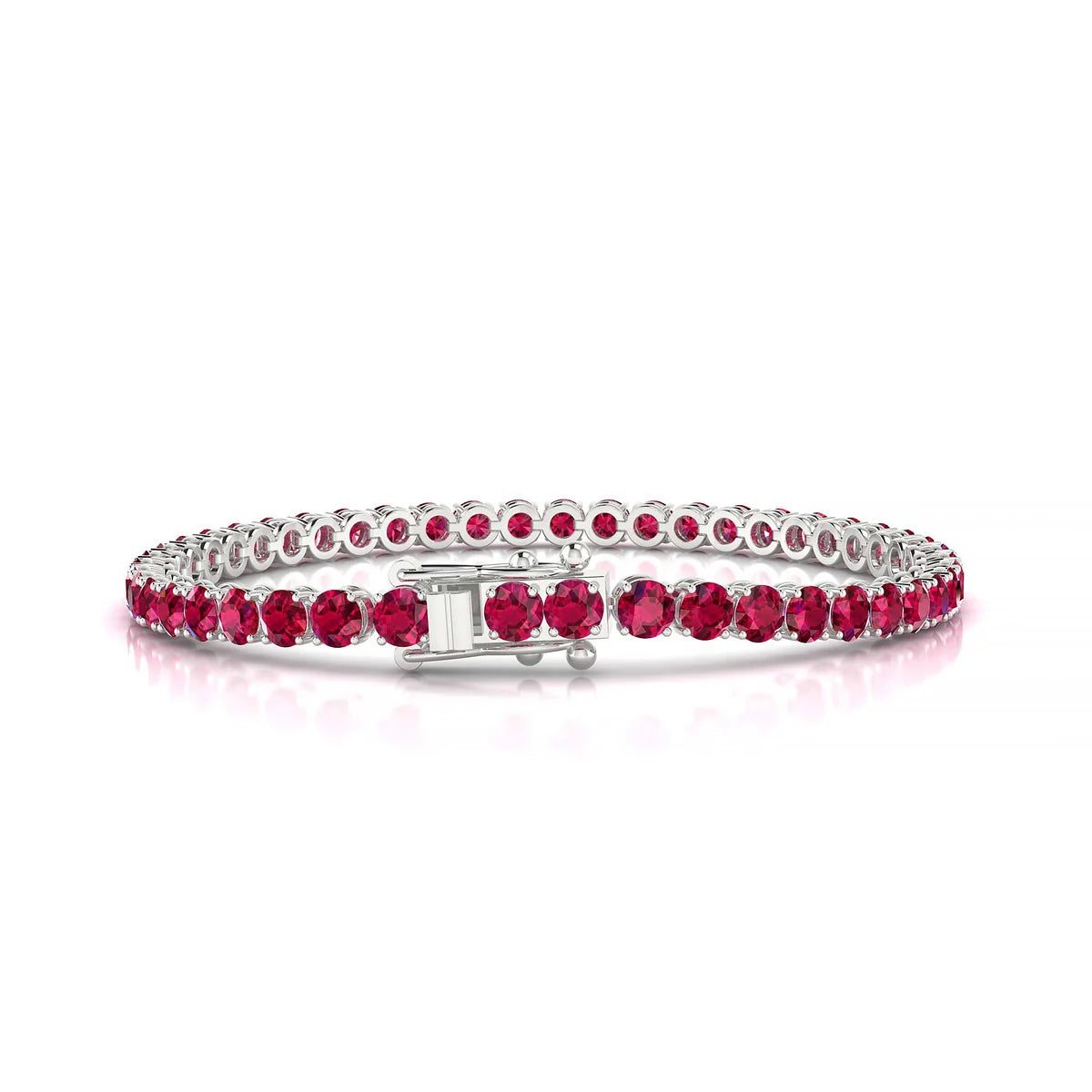 Palazzo | 18k White Gold 3.4 mm Round Natural Ruby Tennis Bracelet