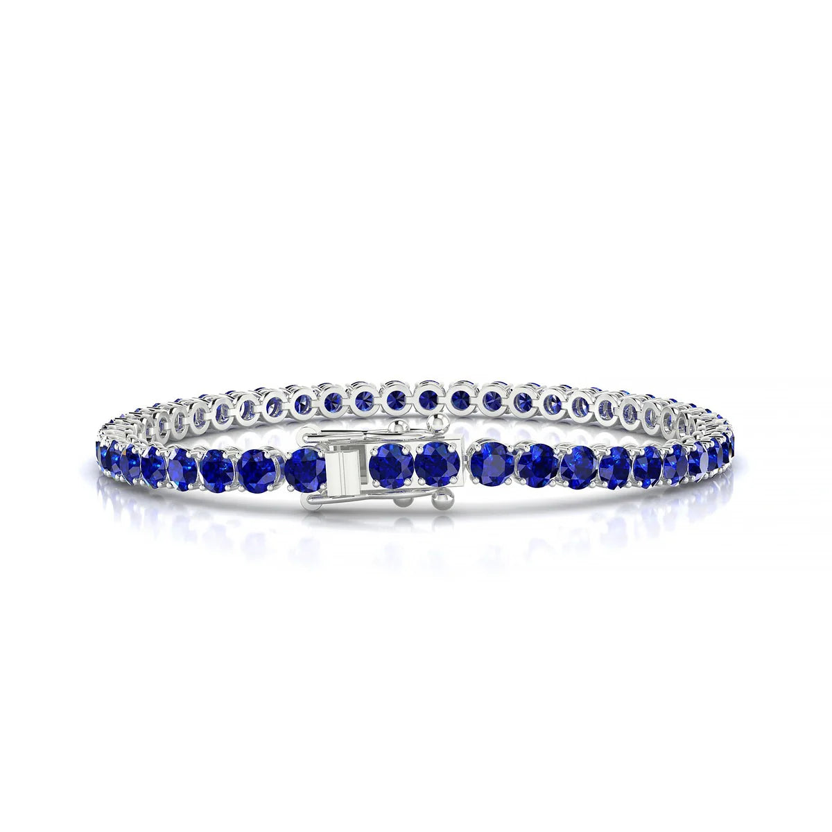 Palazzo | 18k White Gold 3.4 mm Round Natural Sapphire Tennis Bracelet