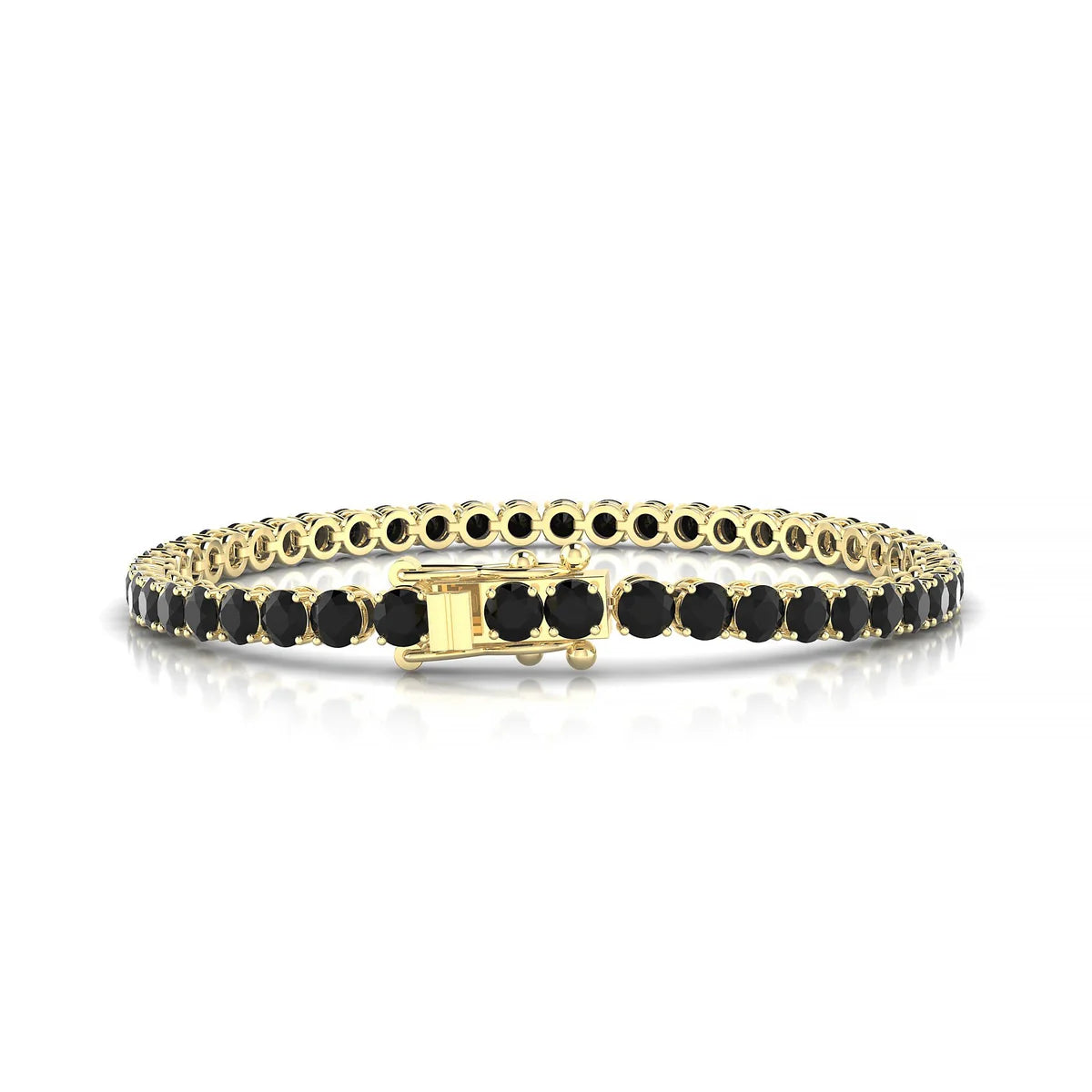 Palazzo | 18k Yellow Gold 3.4 mm Round Natural Black Diamond Tennis Bracelet