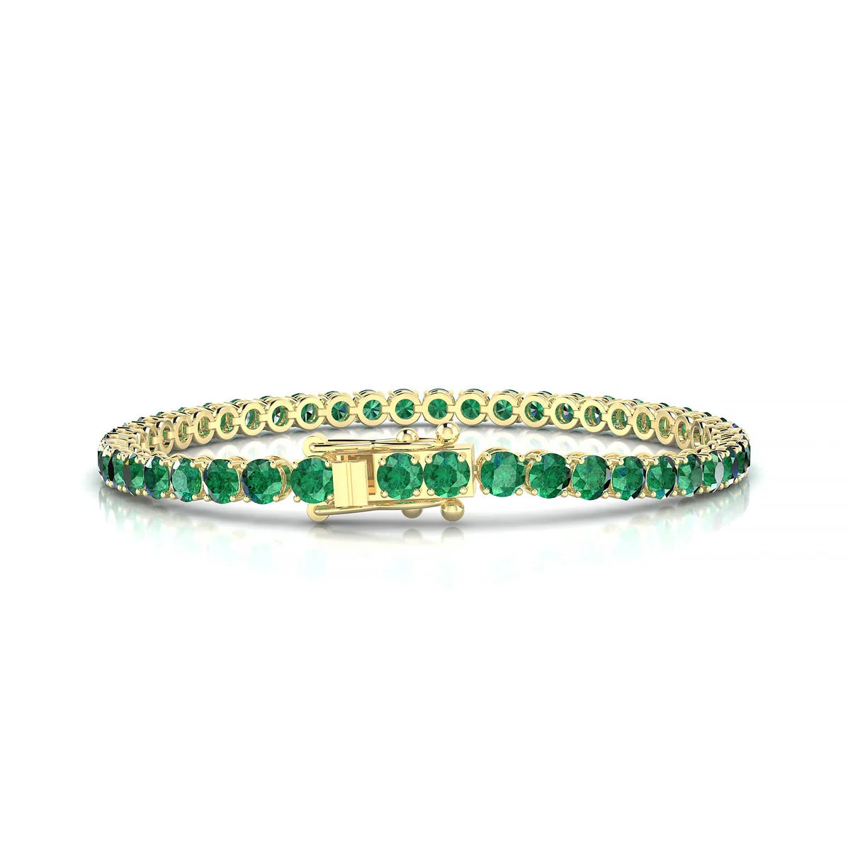 Palazzo | 18k Yellow Gold 3.4 mm Round Natural Emerald Tennis Bracelet