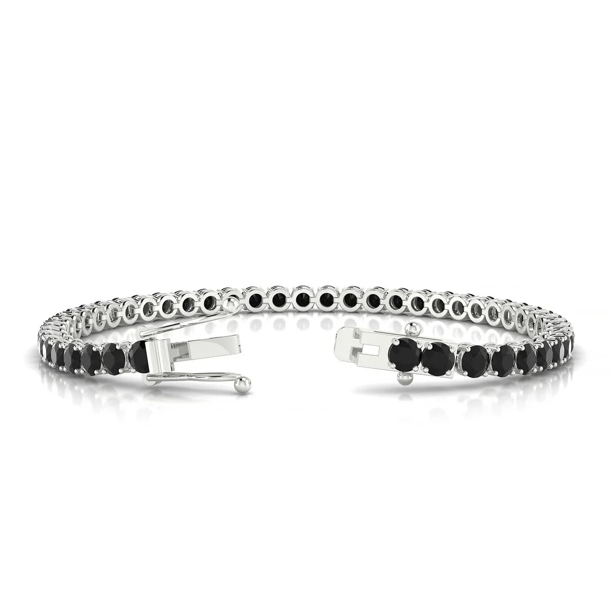 Palazzo | 18k White Gold 3.4 mm Round Natural Black Diamond Tennis Bracelet