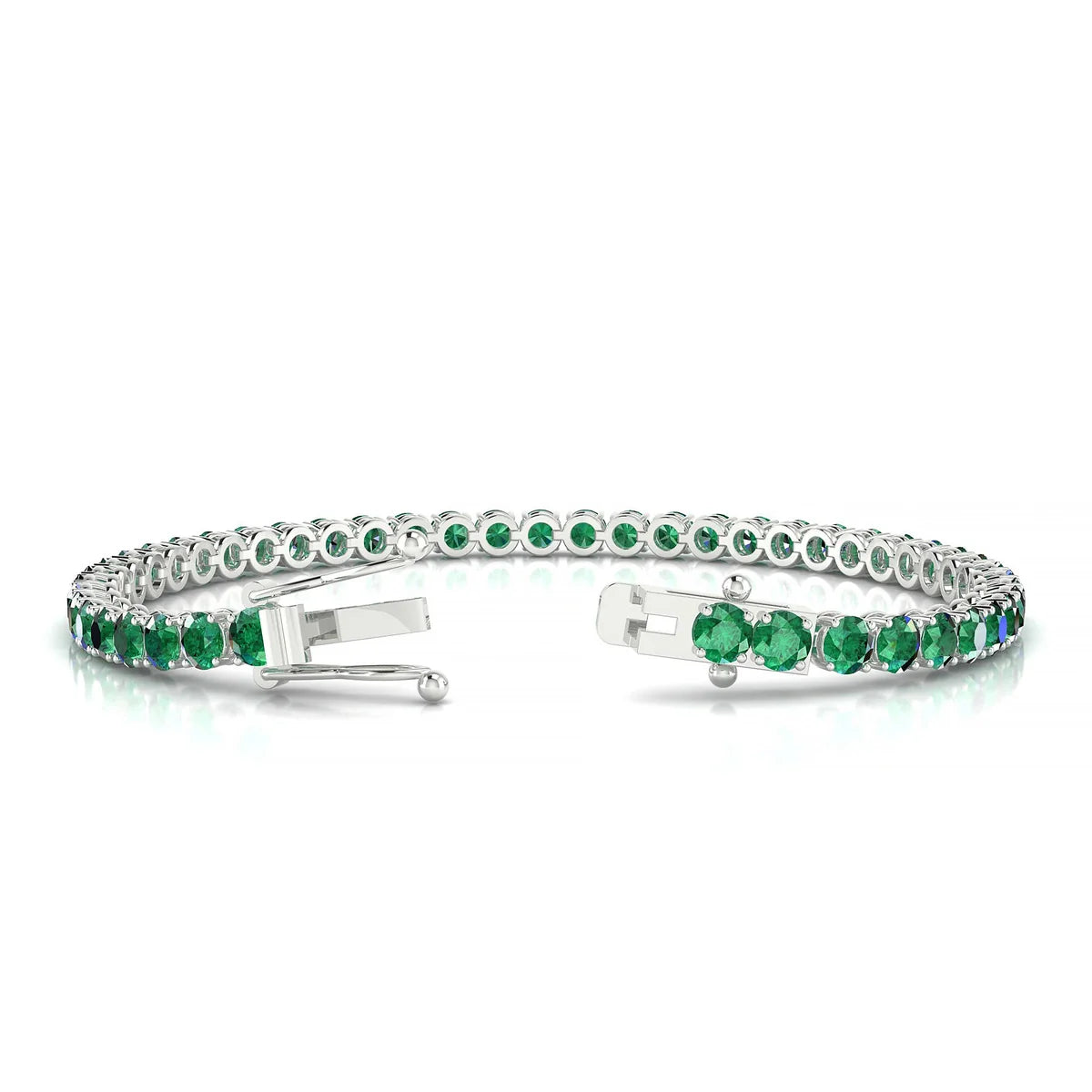 Palazzo | 18k White Gold 3.4 mm Round Natural Emerald Tennis Bracelet