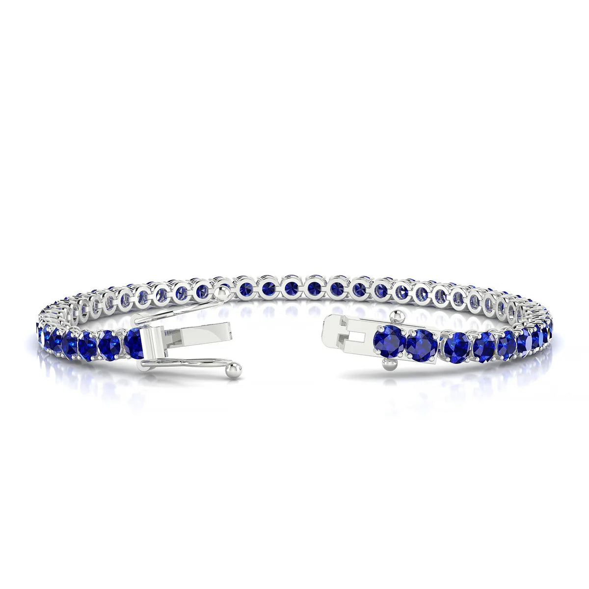 Palazzo | 18k White Gold 3.4 mm Round Natural Sapphire Tennis Bracelet