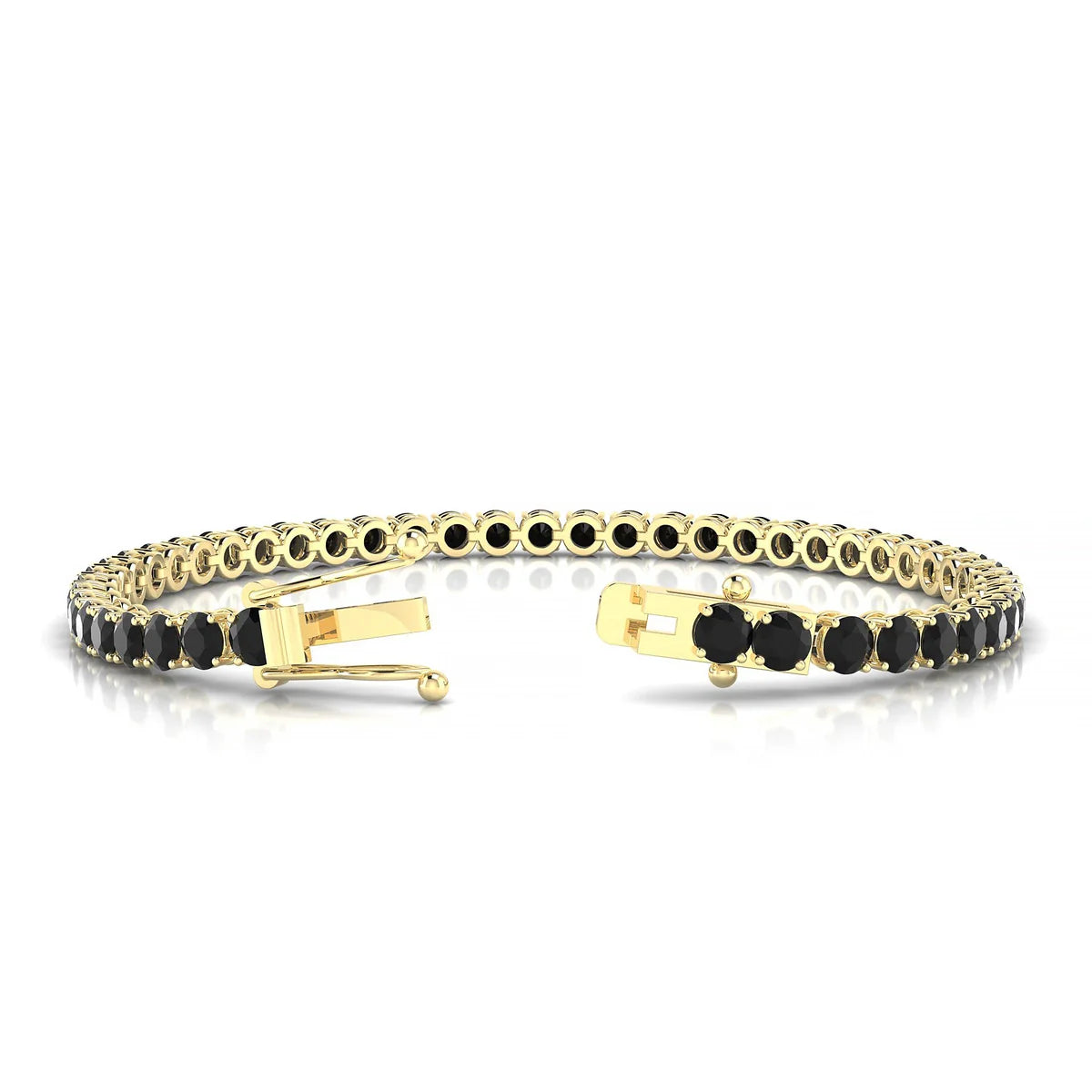 Palazzo | 18k Yellow Gold 3.4 mm Round Natural Black Diamond Tennis Bracelet