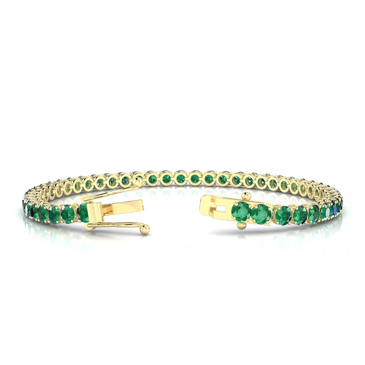 Palazzo | 18k Yellow Gold 3.4 mm Round Natural Emerald Tennis Bracelet