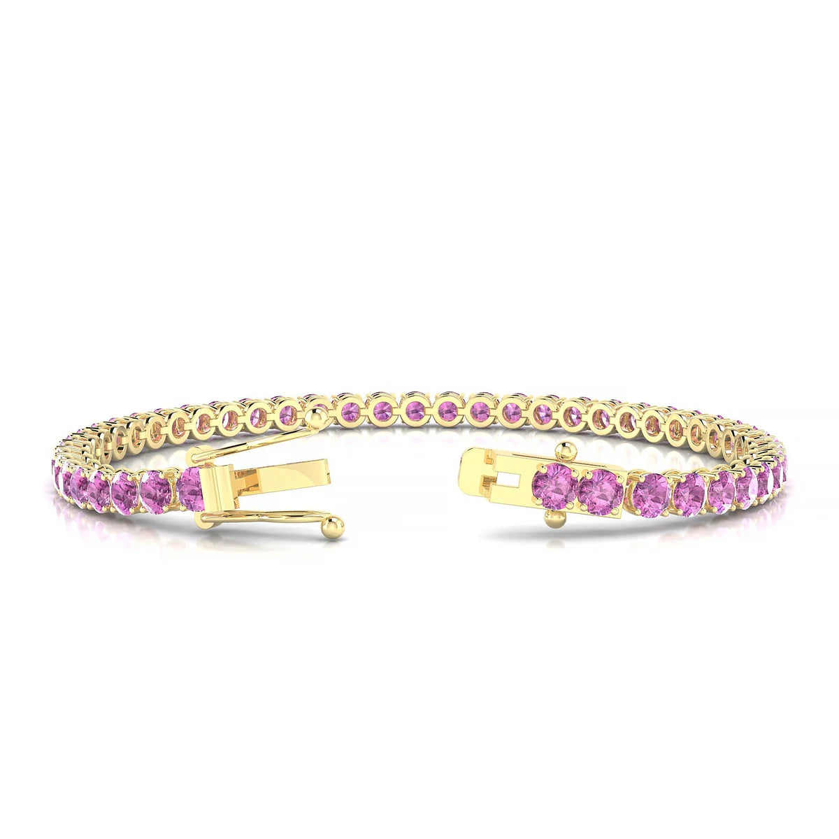 Palazzo | 18k Yellow Gold 3.4 mm Round Natural Pink Sapphire Tennis Bracelet