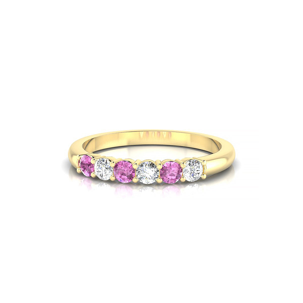 Passion | 18k Yellow Gold 2.5 mm Round Pink Sapphire Ring