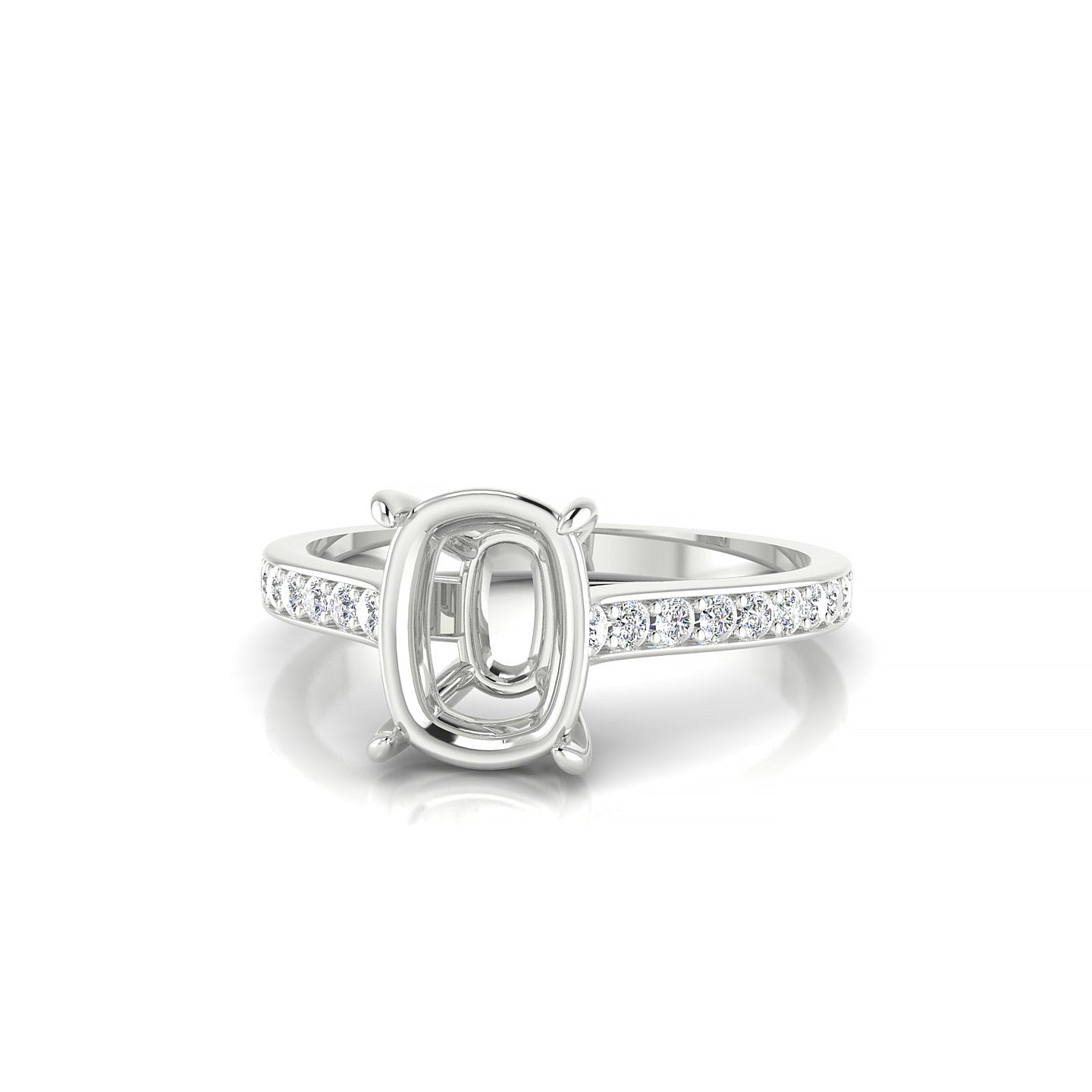 Perpetual Cushion 2-2.99 ct | 18k White Gold Side Stones Ring