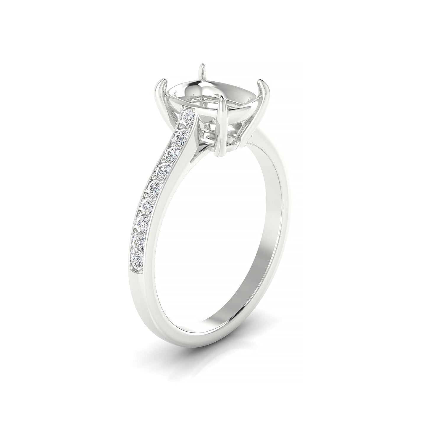 Perpetual Cushion 2-2.99 ct | 18k White Gold Side Stones Ring