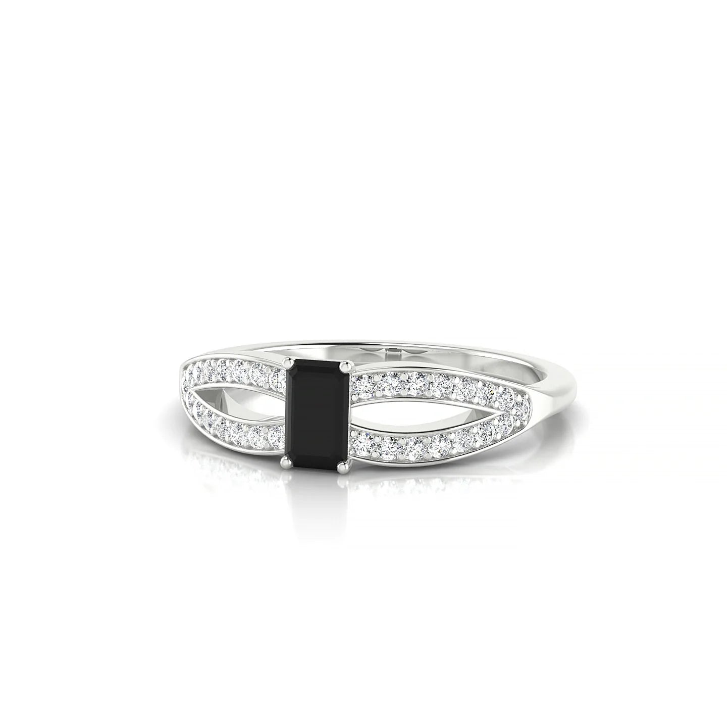 Prestige | 18k White Gold 5 x 3 mm Emerald Black Diamond Ring