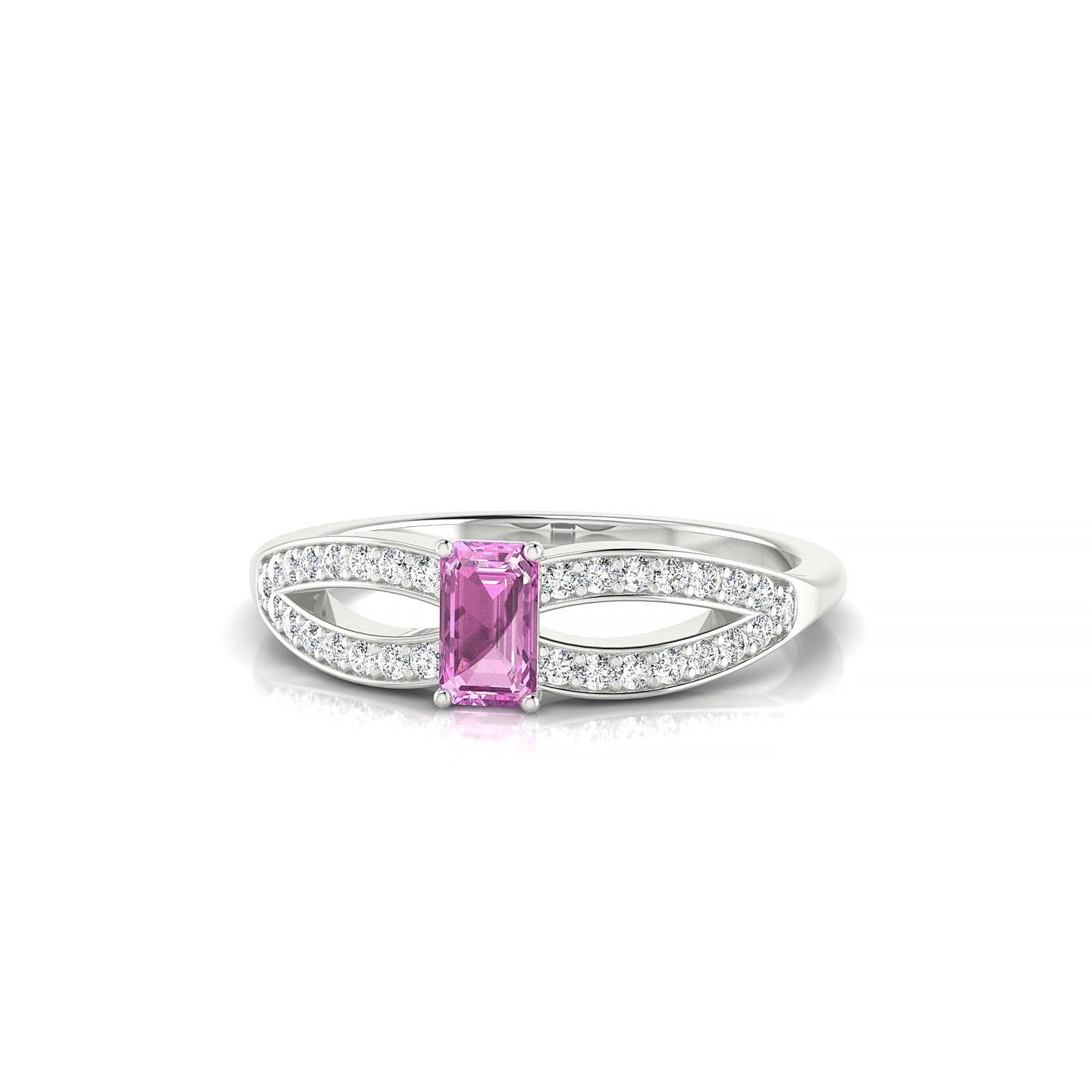 Prestige | 18k White Gold 5 x 3 mm Emerald Pink Sapphire Ring
