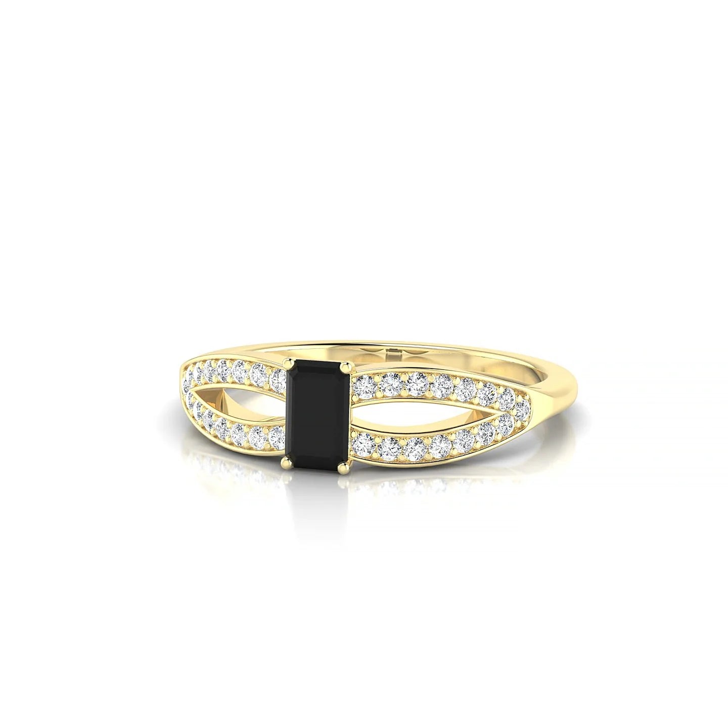 Prestige | 18k Yellow Gold 5 x 3 mm Emerald Black Diamond Ring