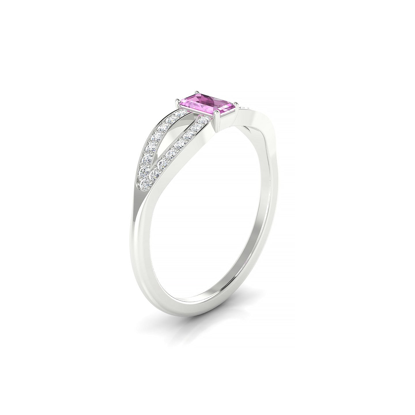 Prestige | 18k White Gold 5 x 3 mm Emerald Pink Sapphire Ring