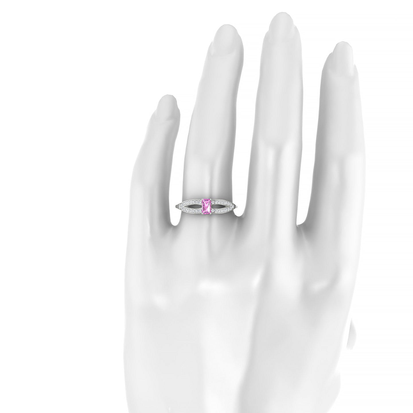 Prestige | 18k White Gold 5 x 3 mm Emerald Pink Sapphire Ring