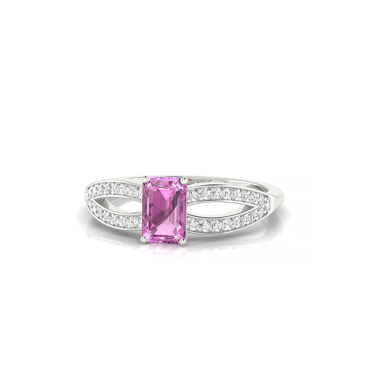 Prestige | 18k White Gold 6 x 4 mm Emerald Pink Sapphire Ring