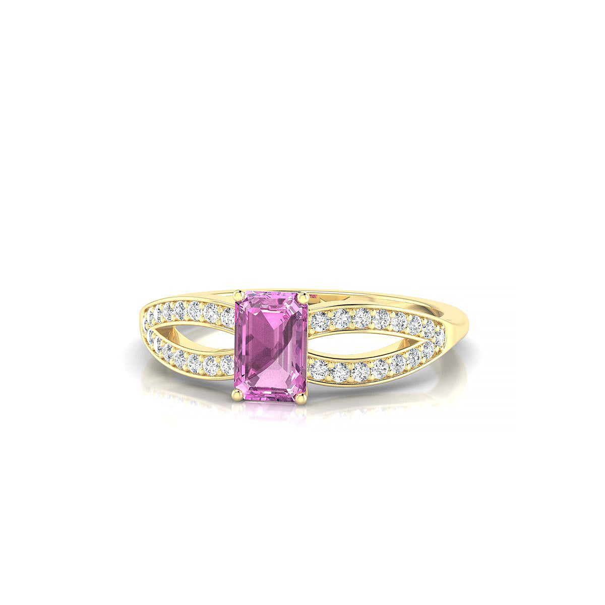 Prestige | 18k Yellow Gold 6 x 4 mm Emerald Pink Sapphire Ring