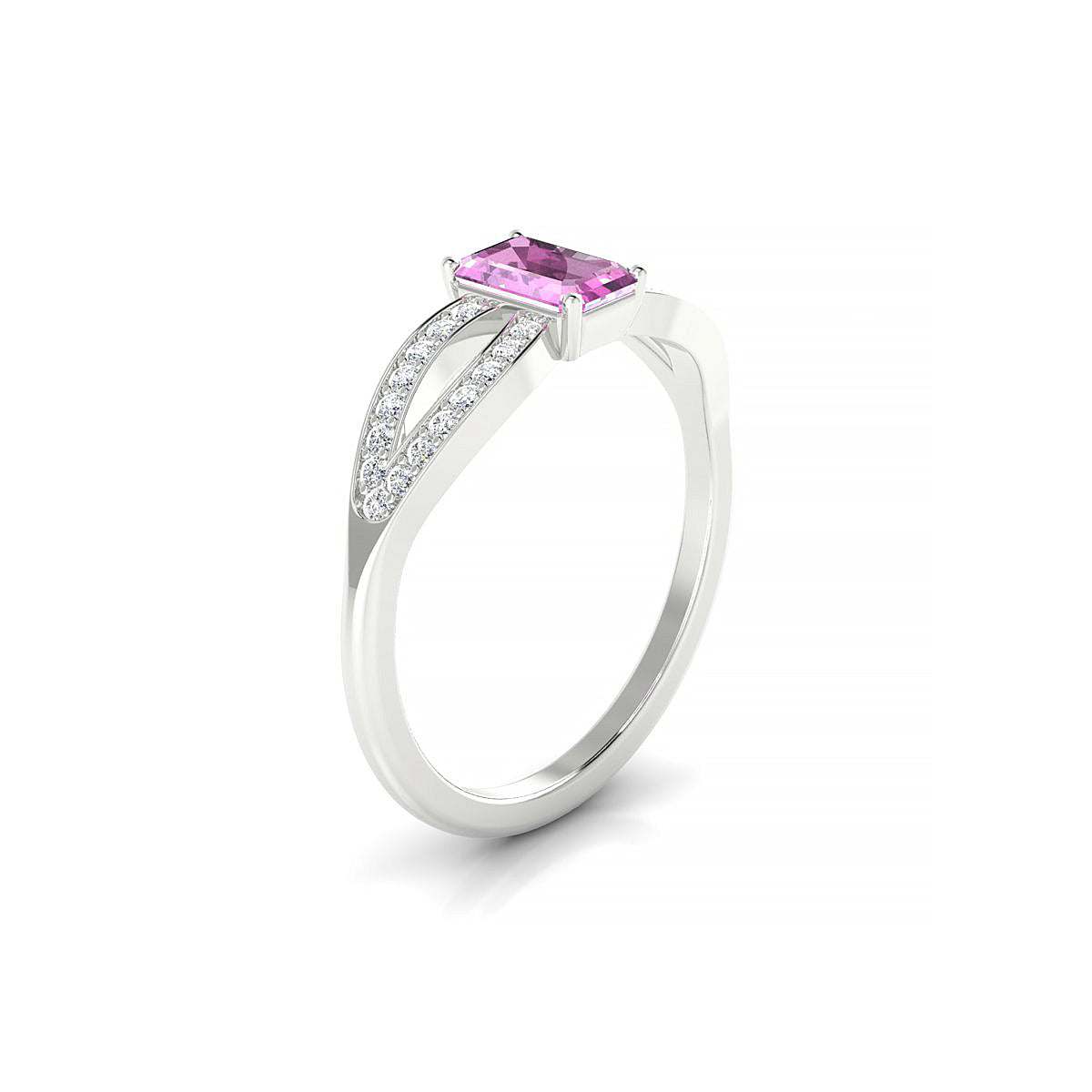 Prestige | 18k White Gold 6 x 4 mm Emerald Pink Sapphire Ring