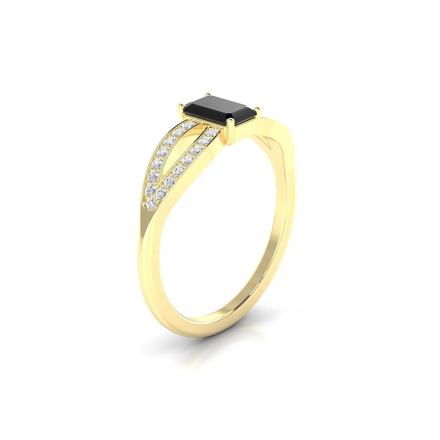 Prestige | 18k Yellow Gold 6 x 4 mm Emerald Black Diamond Ring