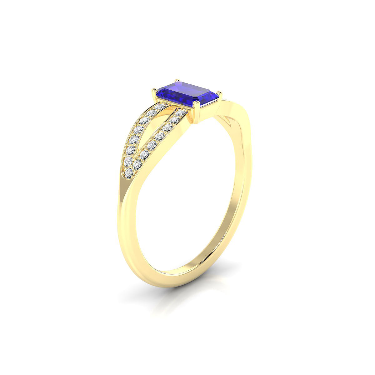Prestige | 18k Yellow Gold 6 x 4 mm Emerald Tanzanite Ring