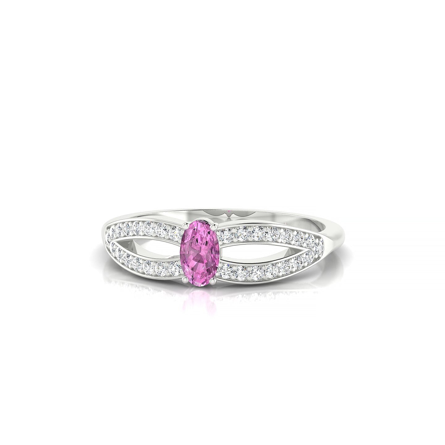 Prestige | 18k White Gold 5 x 3 mm Oval Pink Sapphire Ring