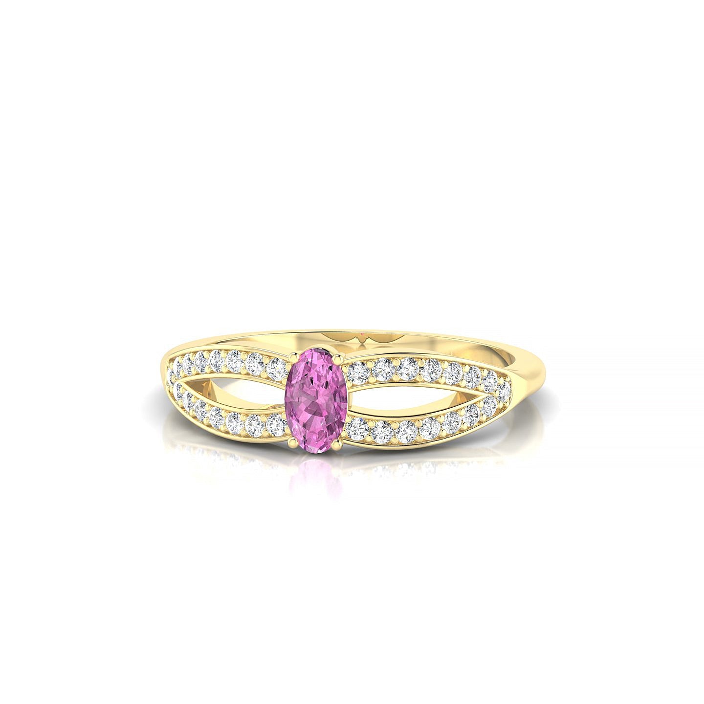 Prestige | 18k Yellow Gold 5 x 3 mm Oval Pink Sapphire Ring