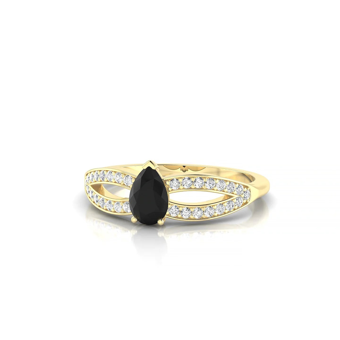 Prestige | 18k Yellow Gold 6 x 4 mm Pear Black Diamond Ring
