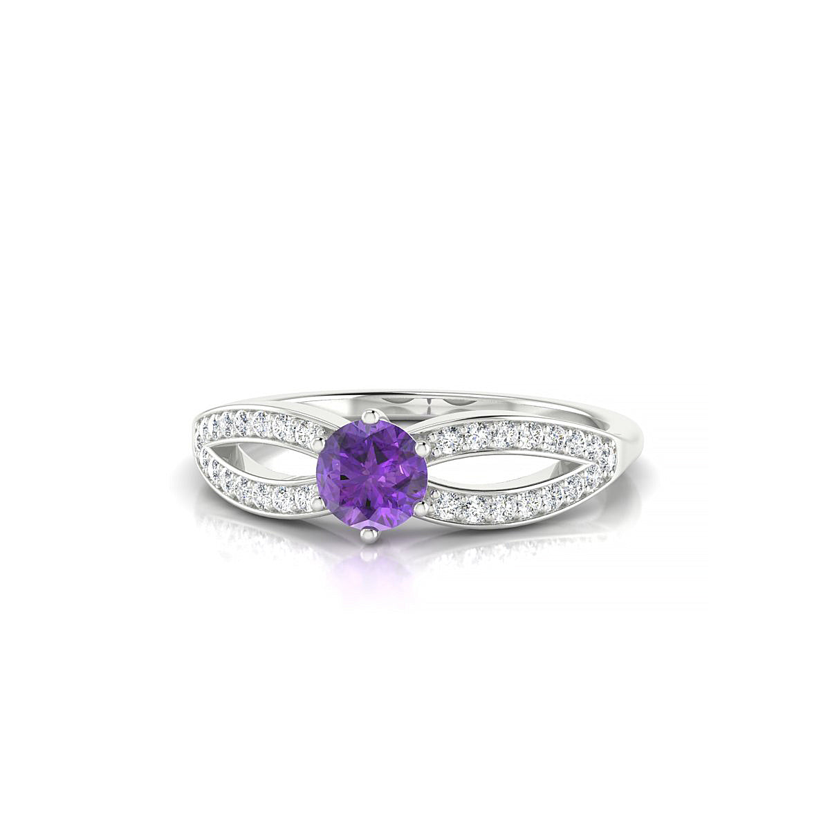 Prestige | 18k White Gold 4.5 mm Round Amethyst Ring