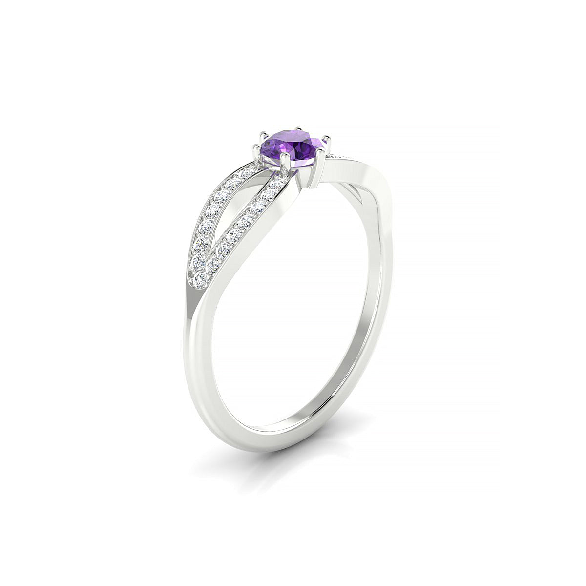 Prestige | 18k White Gold 4.5 mm Round Amethyst Ring