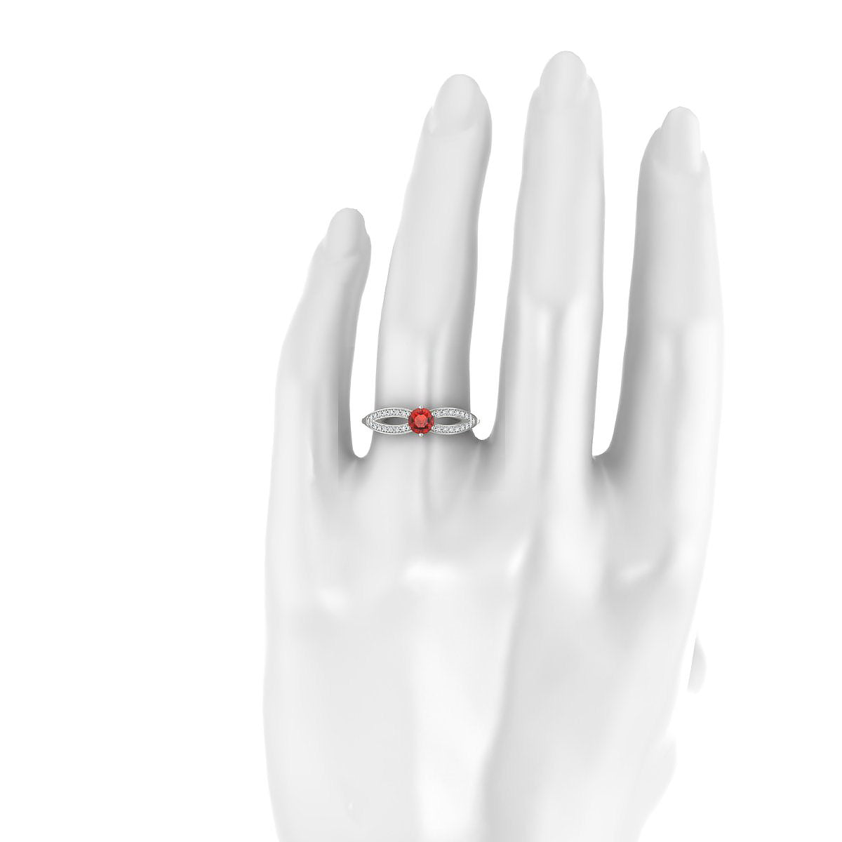 Prestige | 18k White Gold 4.5 mm Round Garnet Ring