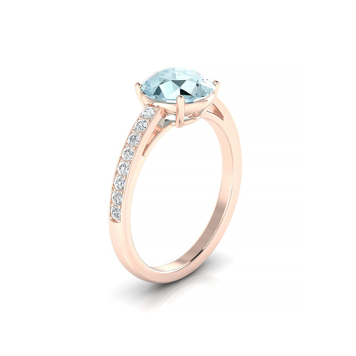 Promise | 18k Rose Gold 8 mm Round Aquamarine Ring