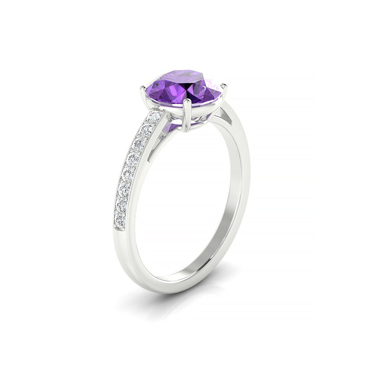 Promise | 18k White Gold 8 mm Round Amethyst Ring