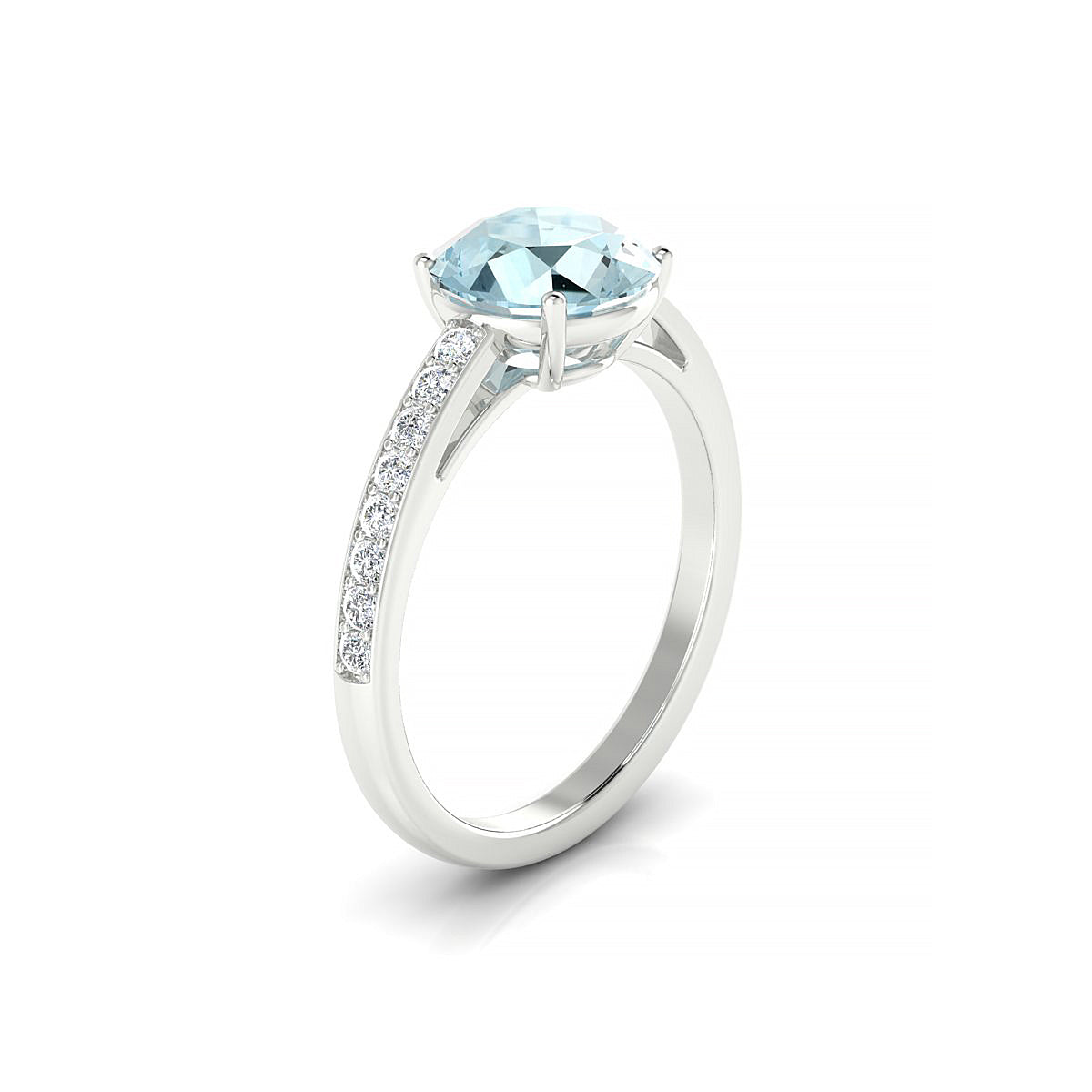 Promise | 18k White Gold 8 mm Round Aquamarine Ring