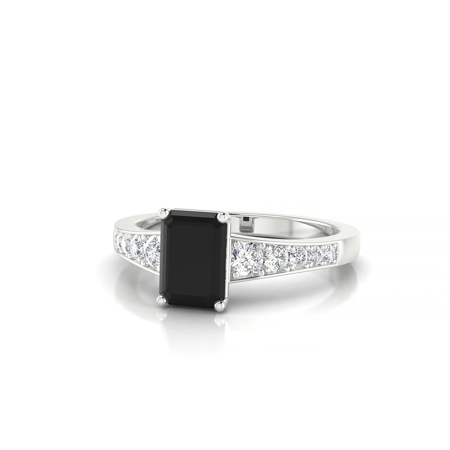 Prosperity | 18k White Gold 7 x 5 mm Emerald Black Diamond Ring