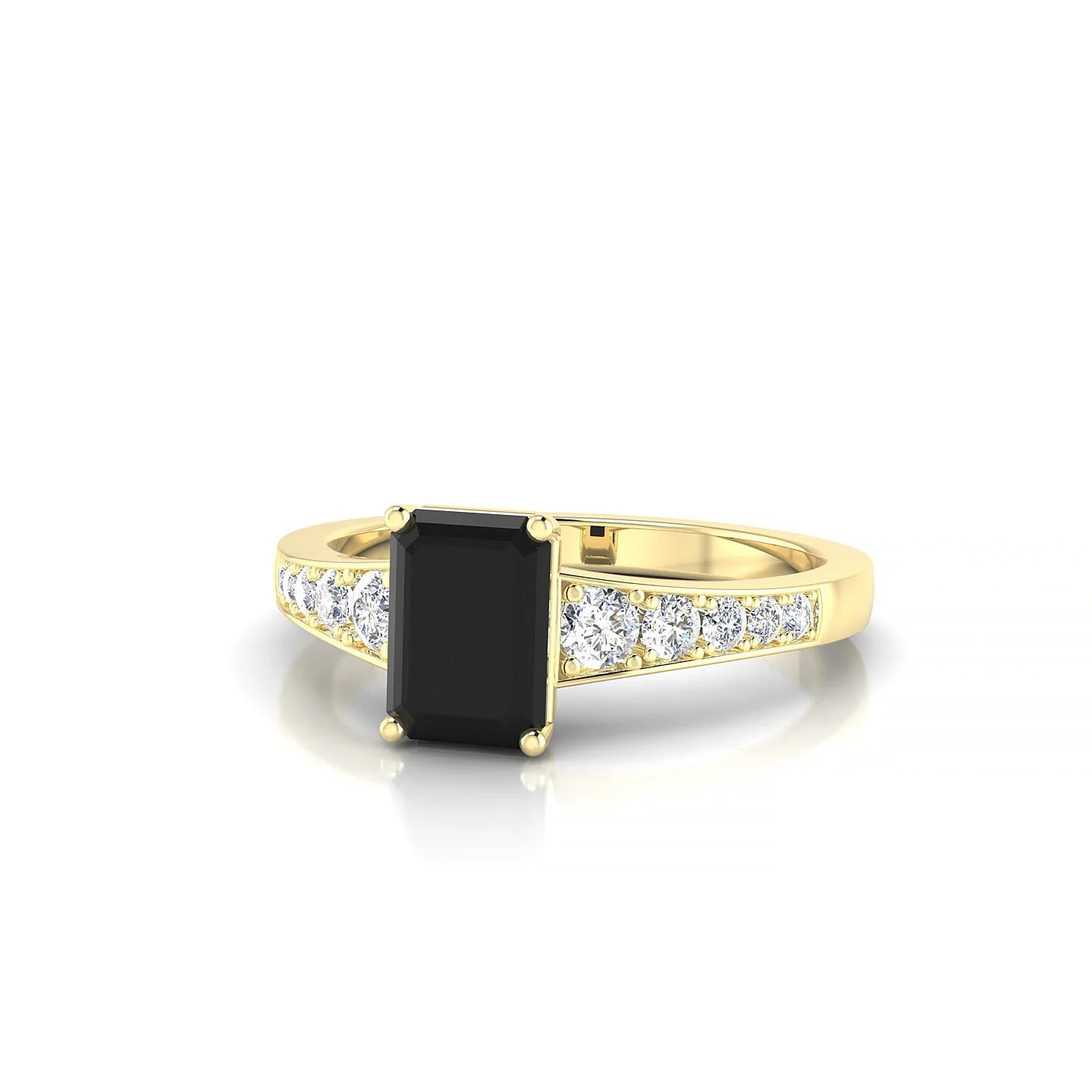 Prosperity | 18k Yellow Gold 7 x 5 mm Emerald Black Diamond Ring