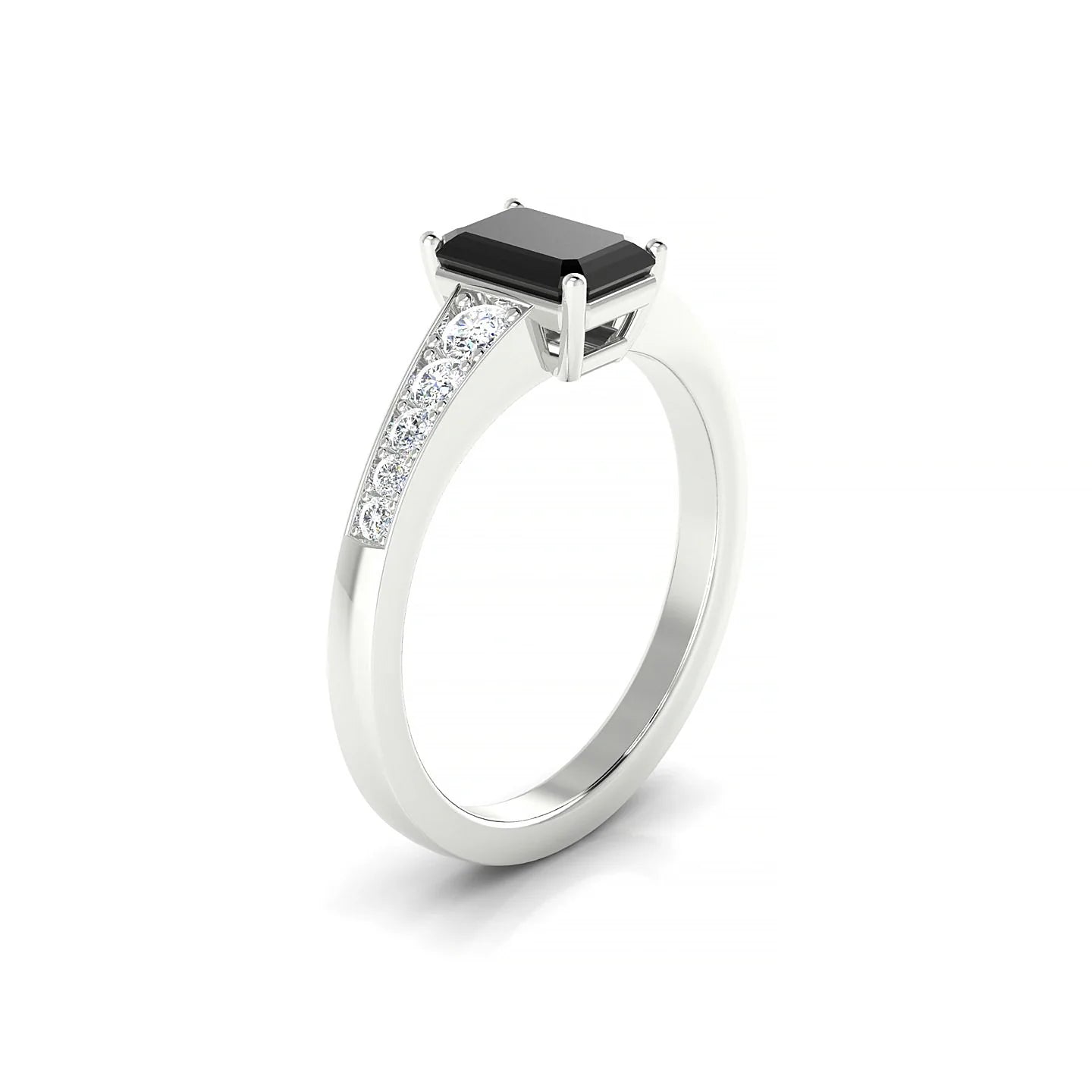 Prosperity | 18k White Gold 7 x 5 mm Emerald Black Diamond Ring