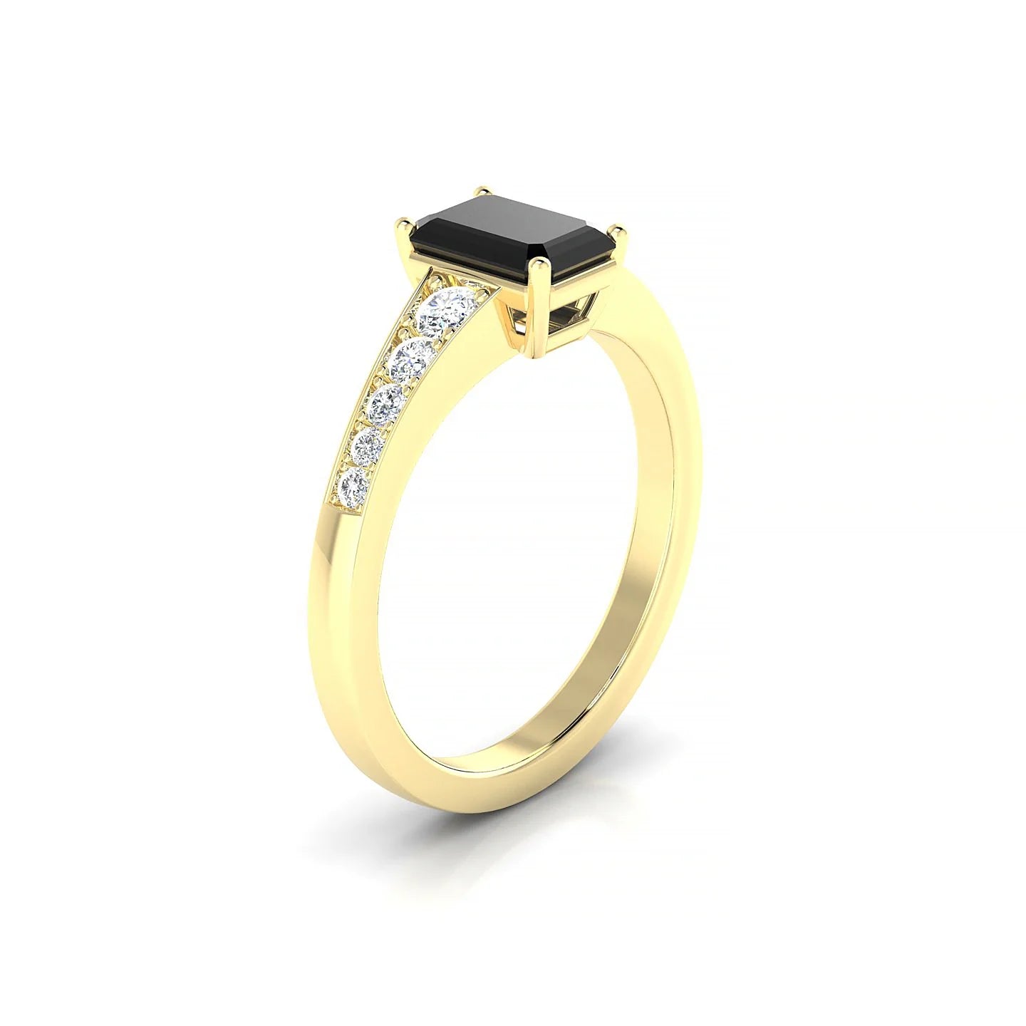 Prosperity | 18k Yellow Gold 7 x 5 mm Emerald Black Diamond Ring