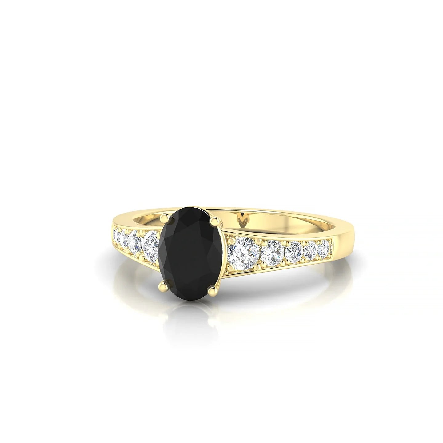 Prosperity | 18k Yellow Gold 7 x 5 mm Oval Black Diamond Ring