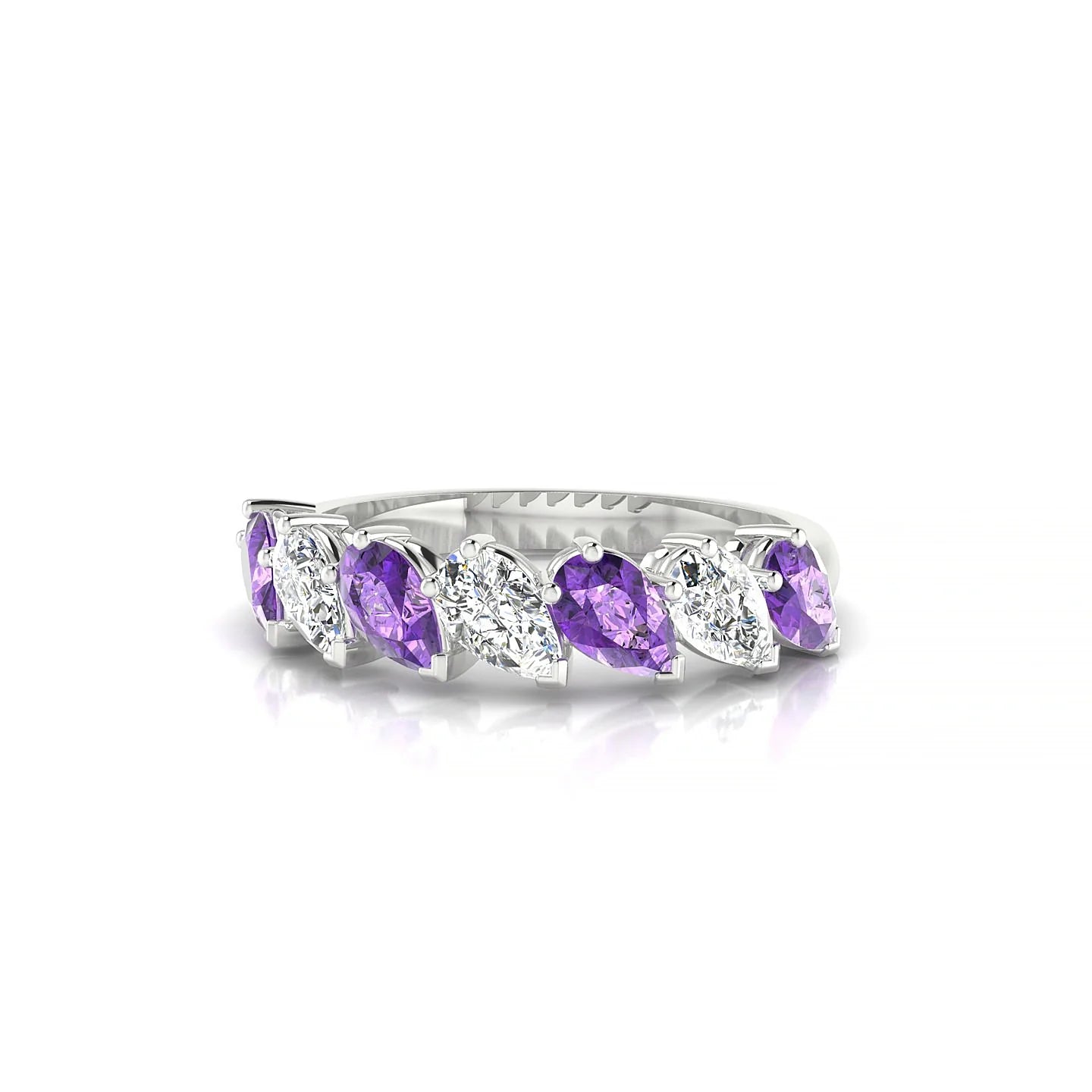 Rain | 18k White Gold 5 x 3 mm Pear Amethyst & Diamond Ring