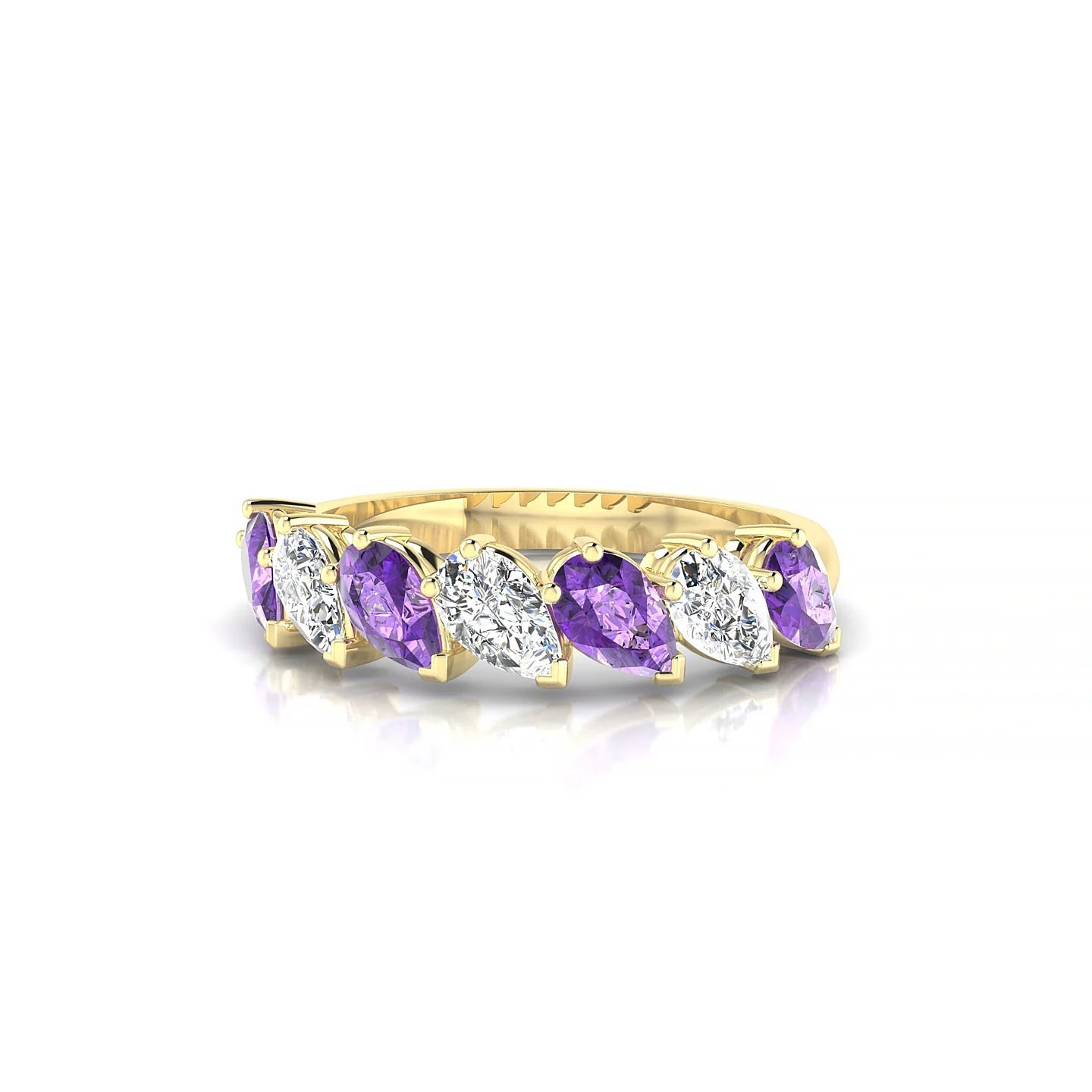 Rain | 18k Yellow Gold 5 x 3 mm Pear Amethyst & Diamond Ring