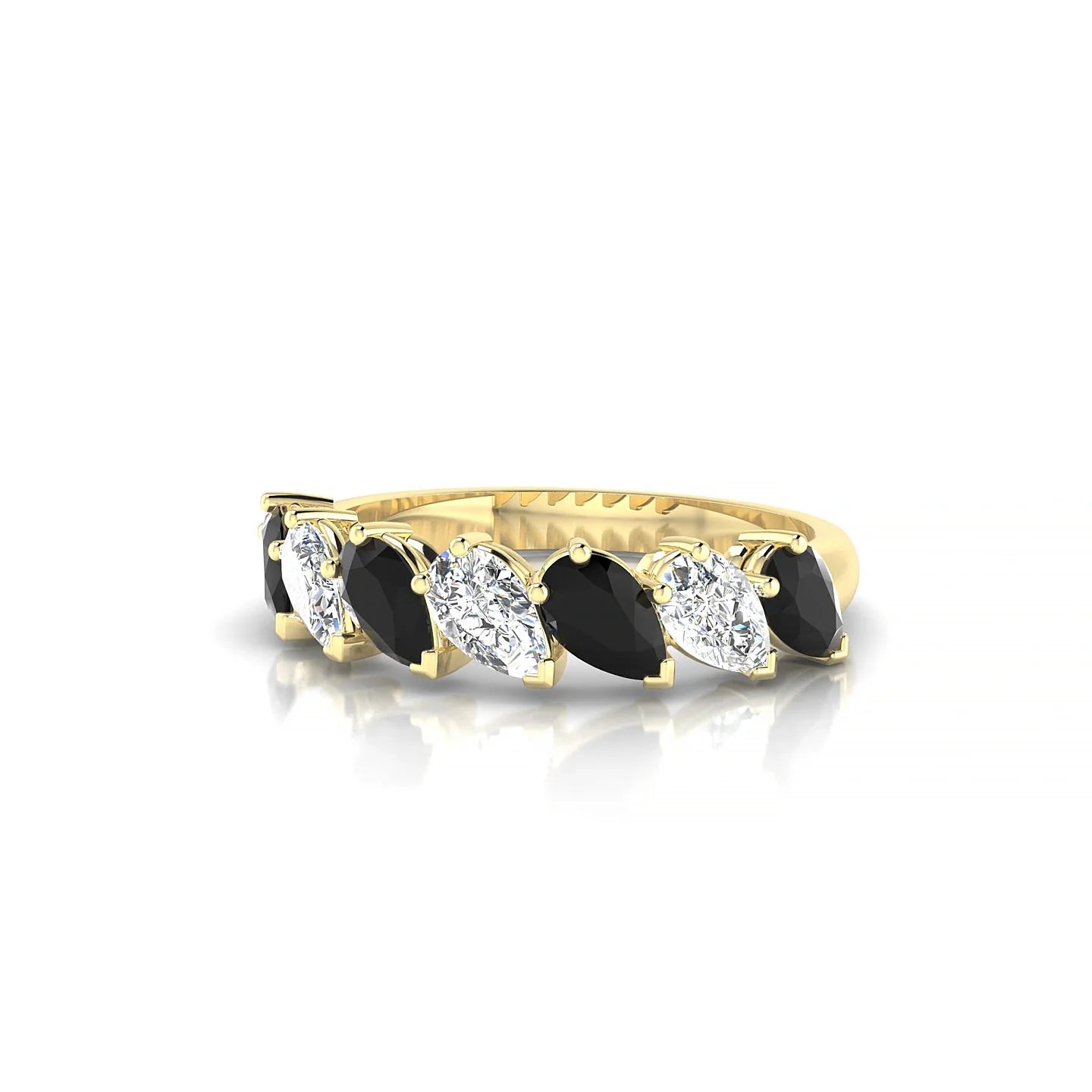 Rain | 18k Yellow Gold 5 x 3 mm Pear Black Diamond & Diamond Ring
