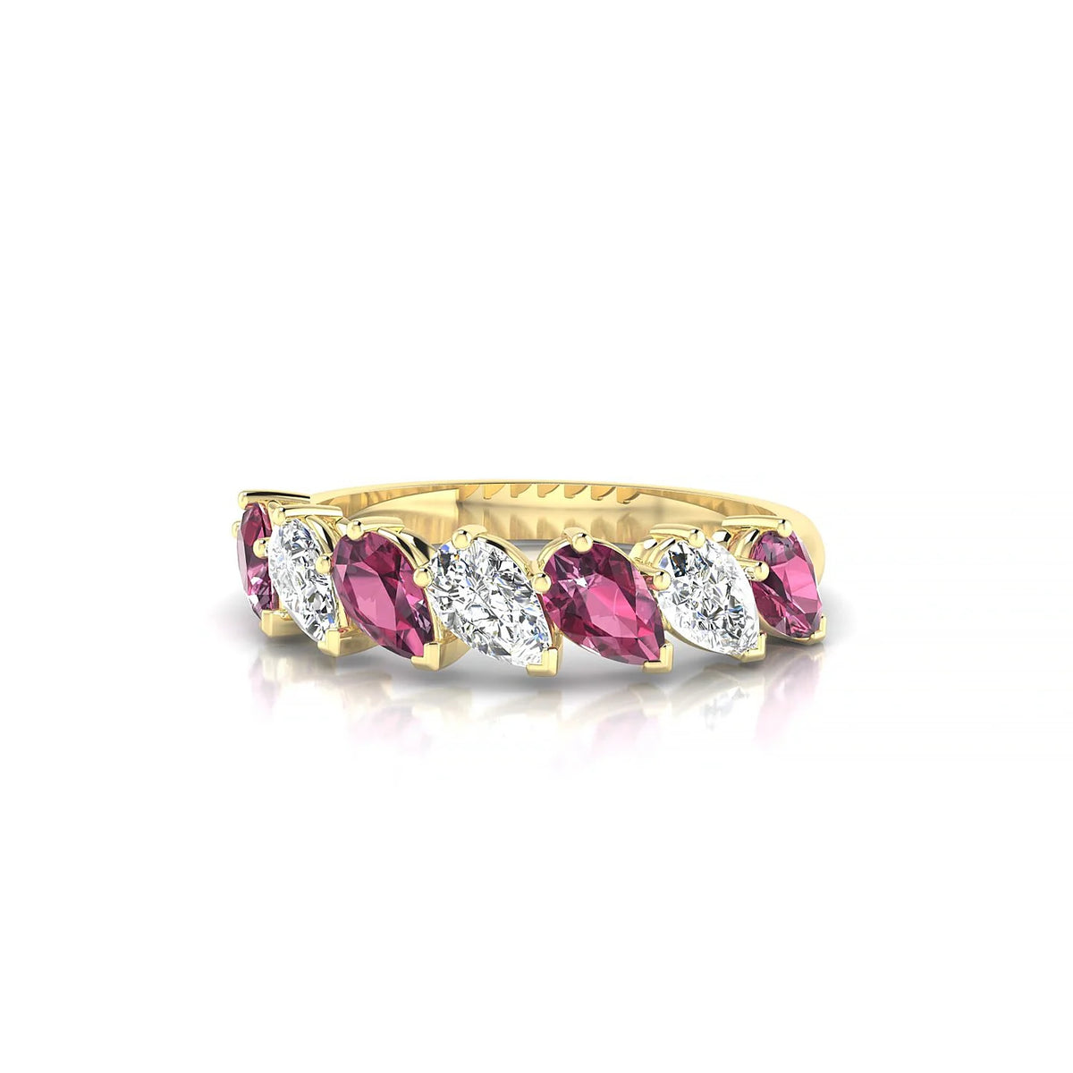 Rain | 18k Yellow Gold 5 x 3 mm Pear Rhodolite & Diamond Ring