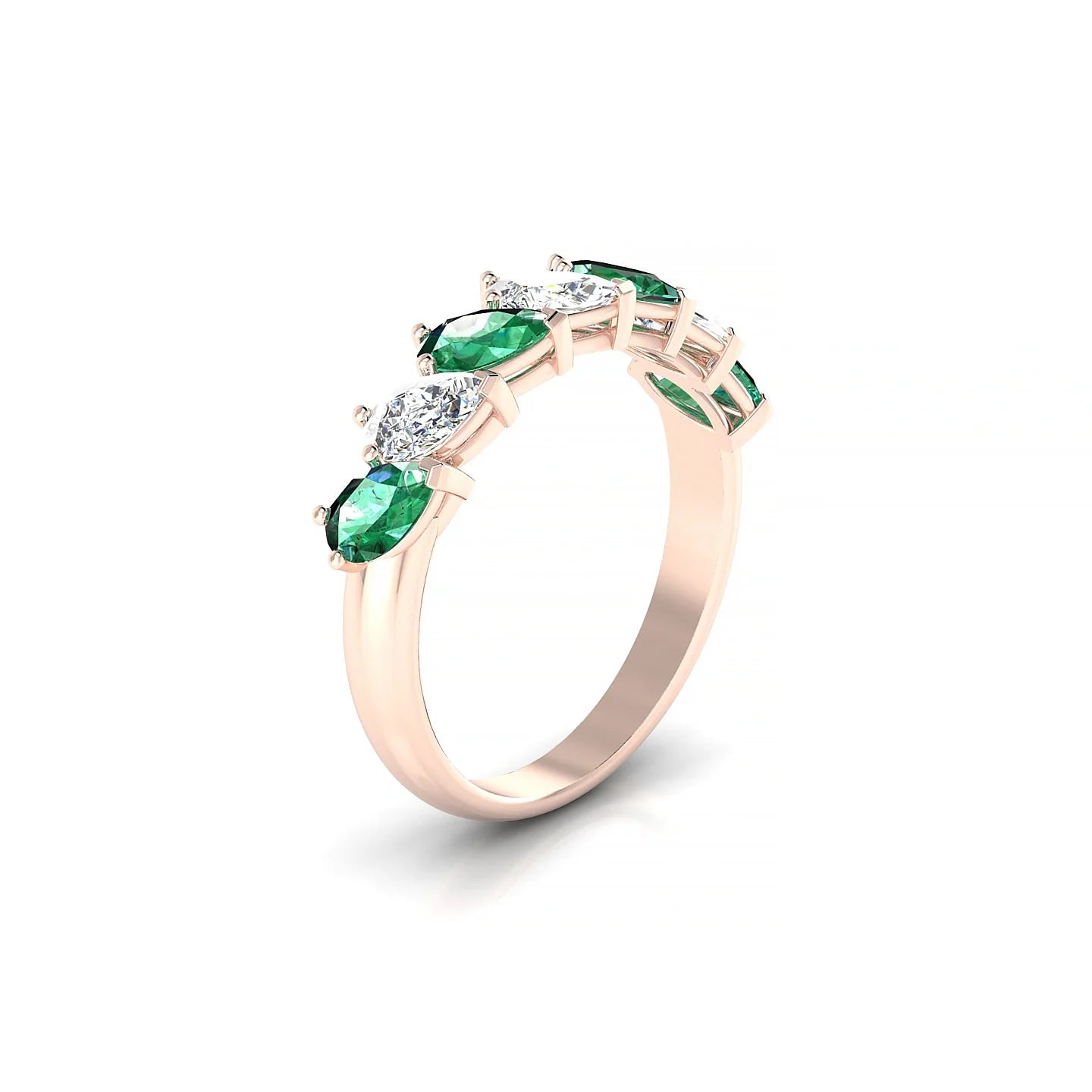 Rain | 18k Rose Gold 5 x 3 mm Pear Emerald & Diamond Ring