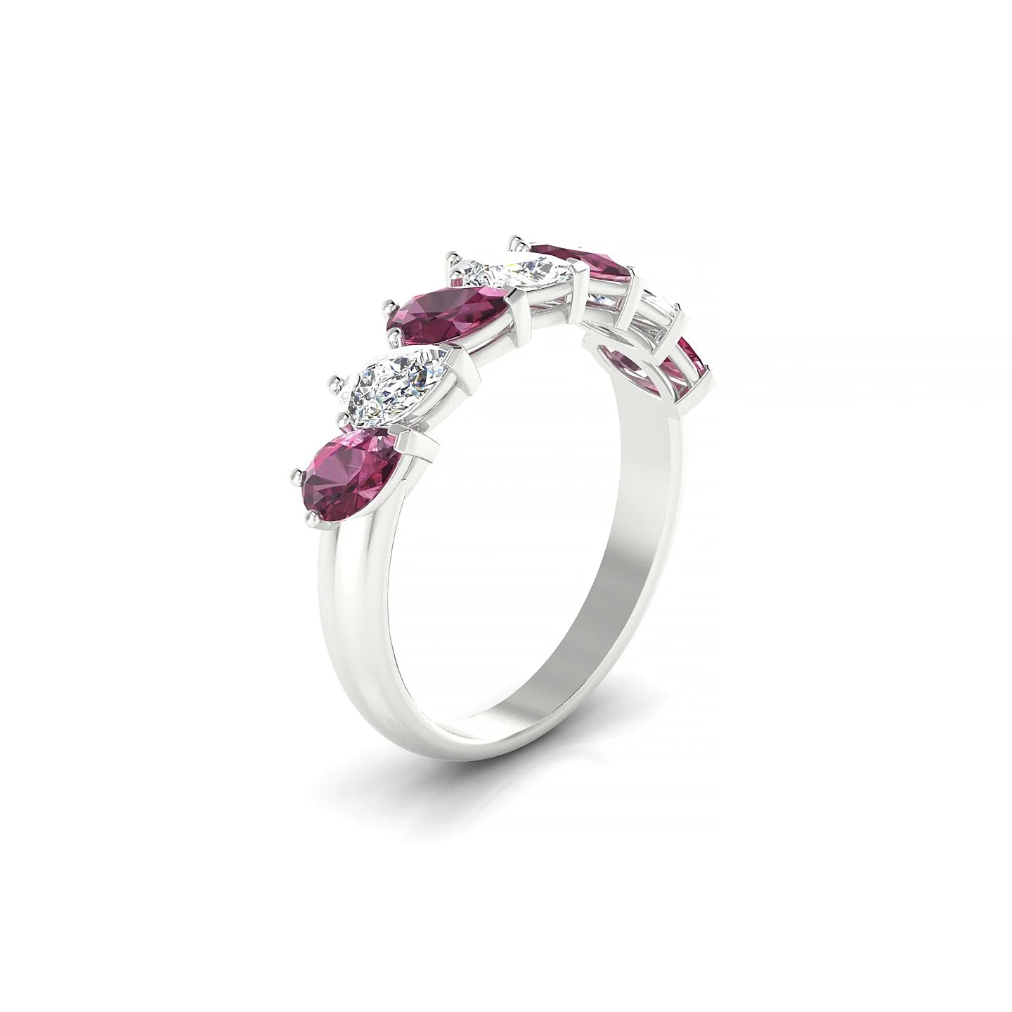 Rain | 18k White Gold 5 x 3 mm Pear Rhodolite & Diamond Ring