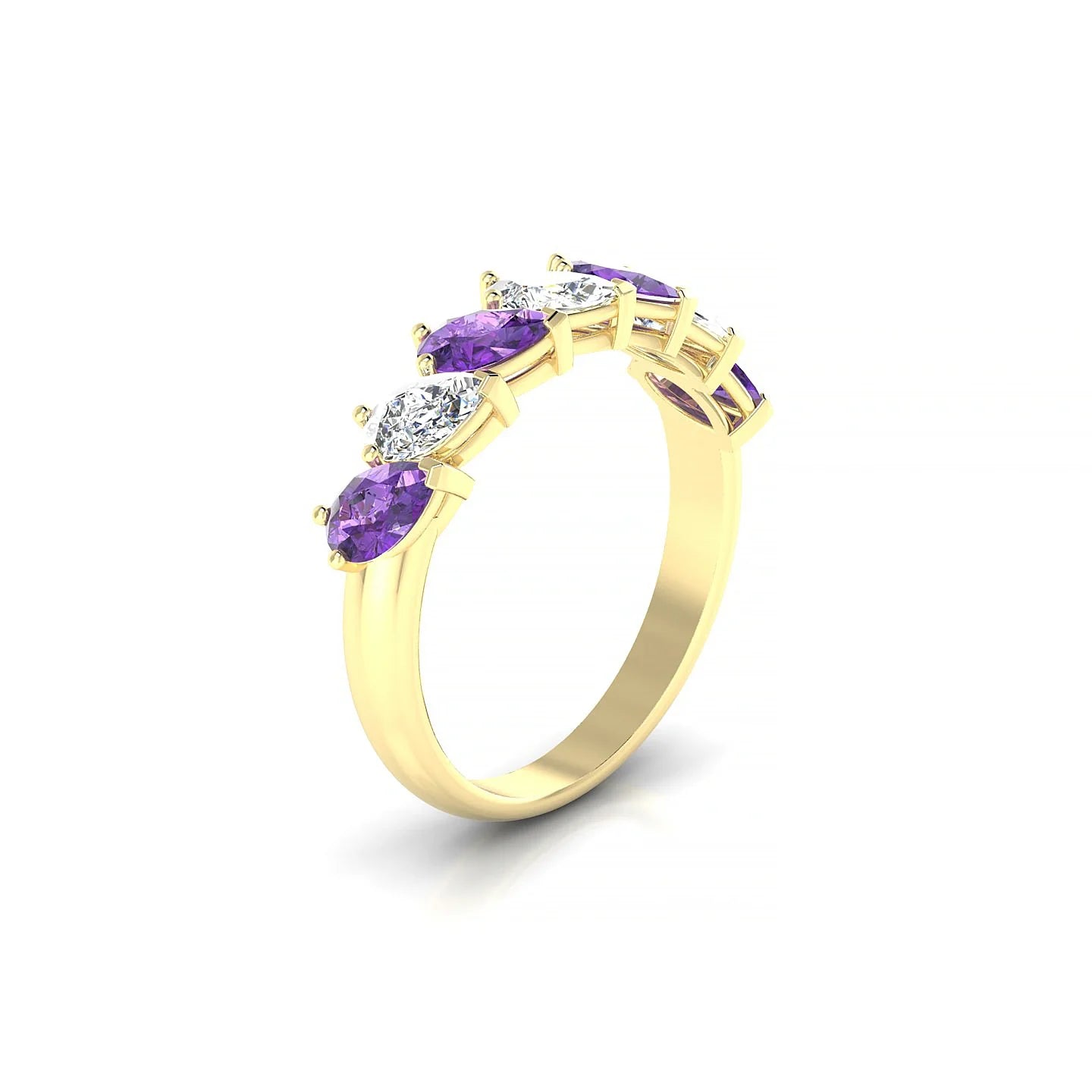 Rain | 18k Yellow Gold 5 x 3 mm Pear Amethyst & Diamond Ring