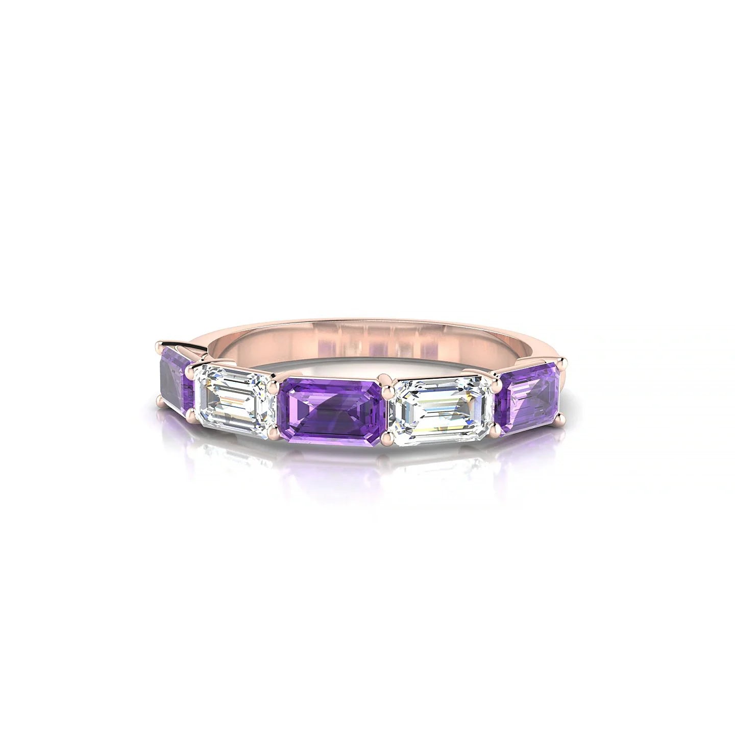 Reverence | 18k Rose Gold 5 x 3 mm Emerald Amethyst & Diamond Ring