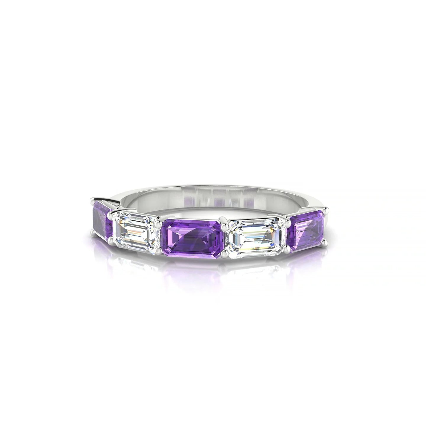 Reverence | 18k White Gold 5 x 3 mm Emerald Amethyst & Diamond Ring