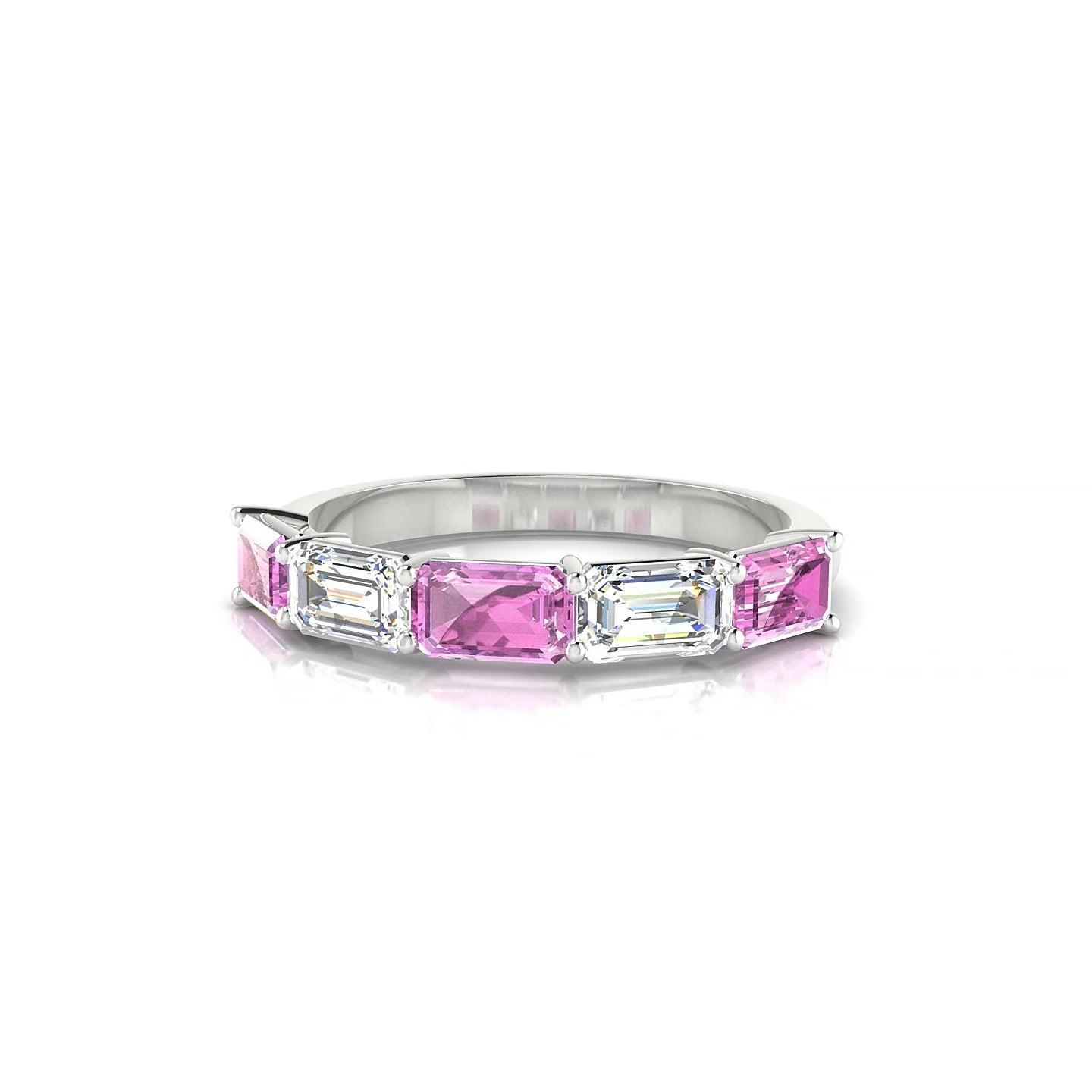 Reverence | 18k White Gold 5 x 3 mm Emerald Pink Sapphire & Diamond Ring