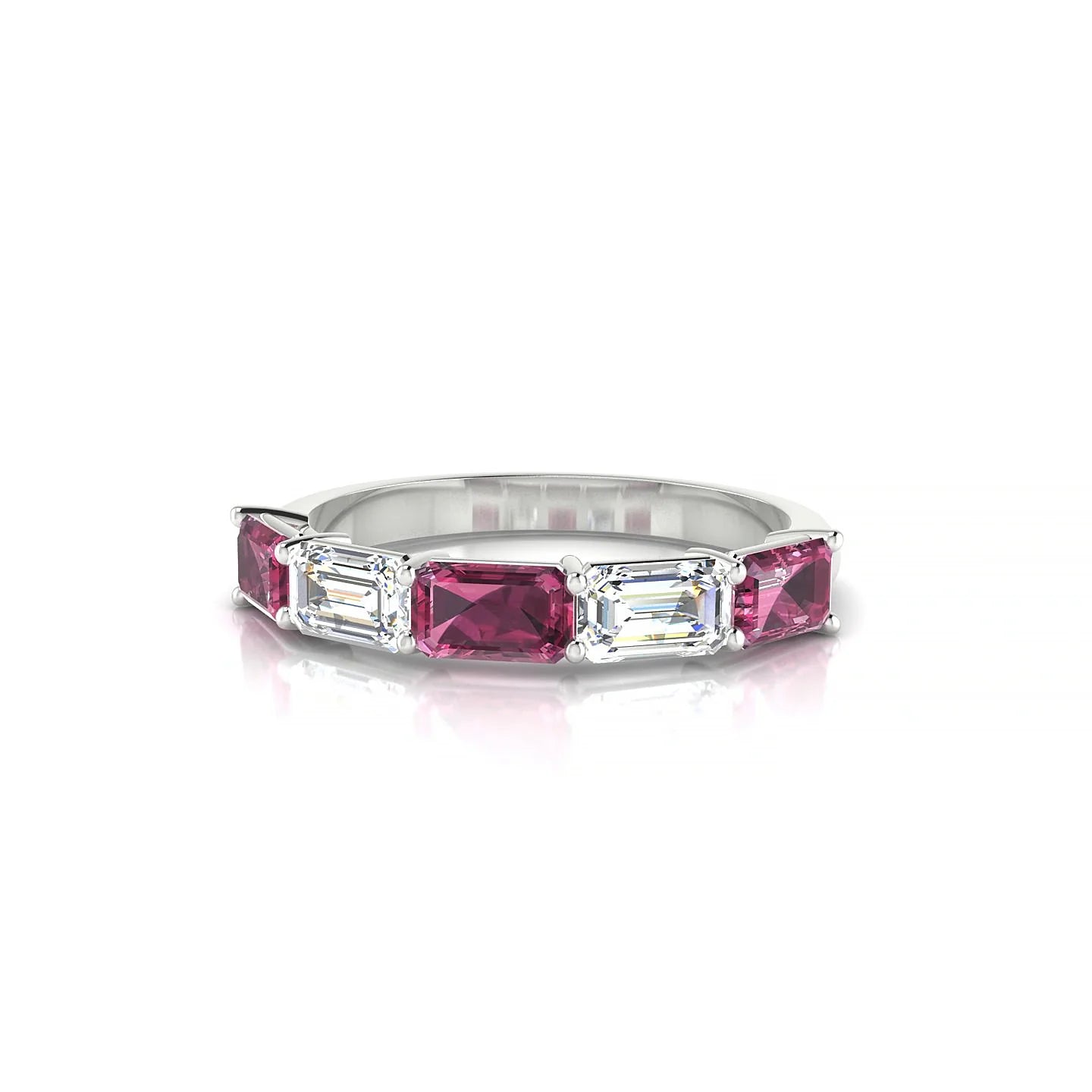 Reverence | 18k White Gold 5 x 3 mm Emerald Rhodolite & Diamond Ring